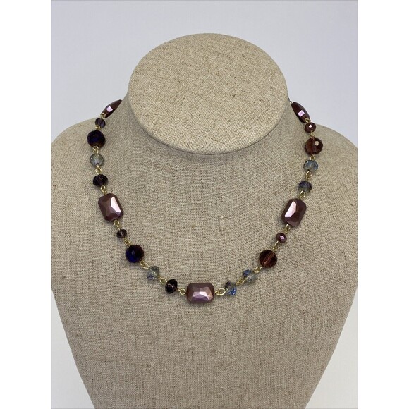 Gloria Vanderbilt Swarovski Elements Crystal Beaded Necklace Purple & Gold - Picture 1 of 5